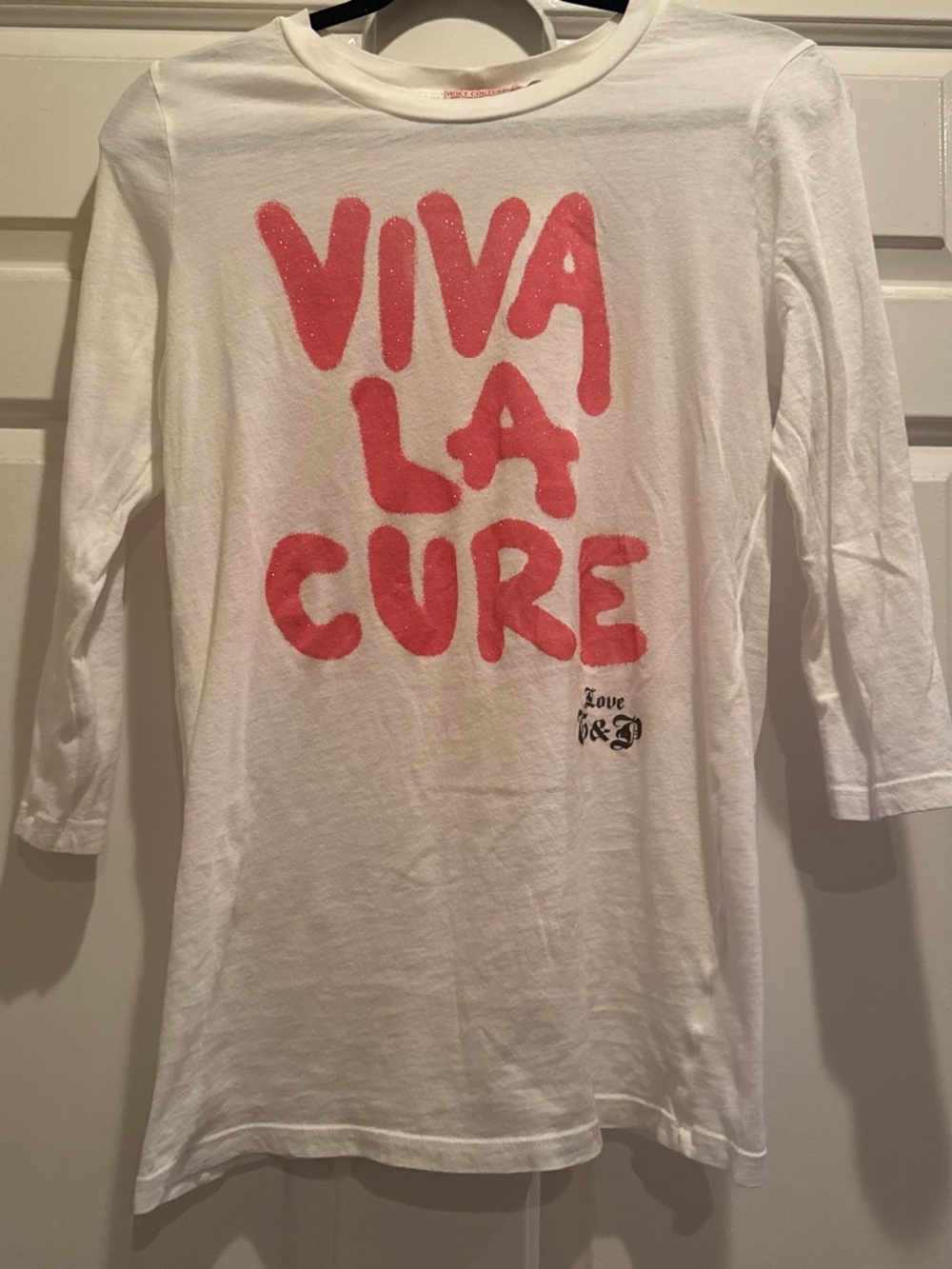 Juicy Couture Viva La Cure Breast Cancer Awareness 3/4 Sleeve Top